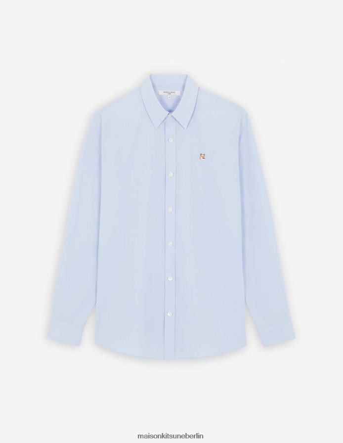 Kleidung V2DHL459 hellblau Frauen Klassisches Hemd mit Fuchskopf-Stickerei Maison Kitsune