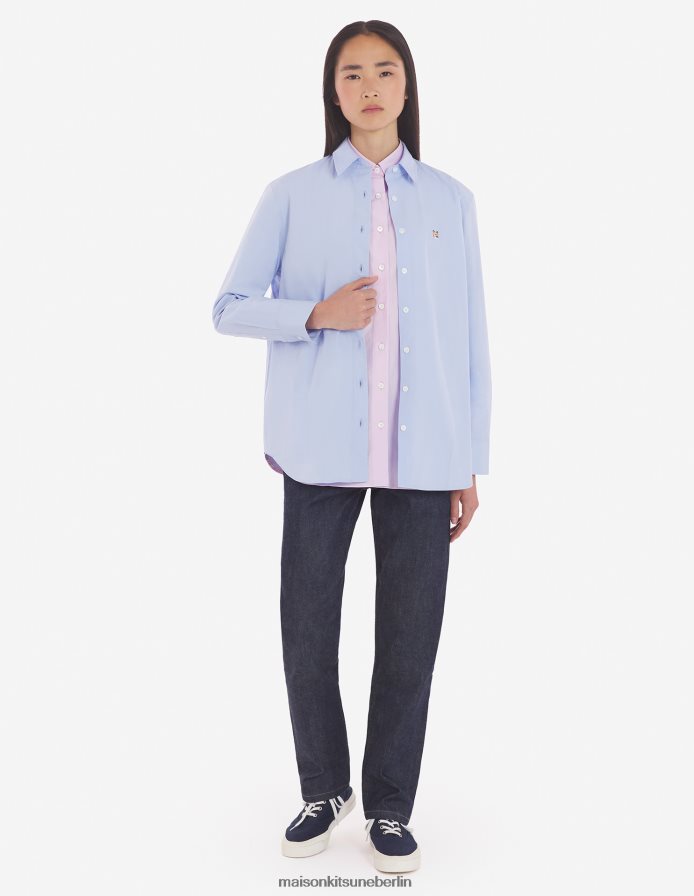 Kleidung V2DHL459 hellblau Frauen Klassisches Hemd mit Fuchskopf-Stickerei Maison Kitsune