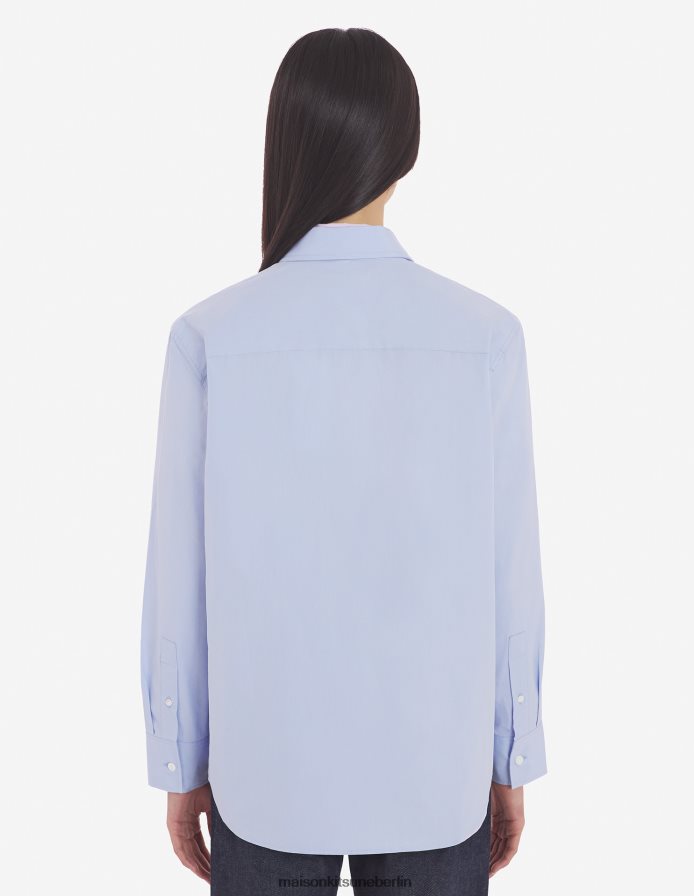 Kleidung V2DHL459 hellblau Frauen Klassisches Hemd mit Fuchskopf-Stickerei Maison Kitsune