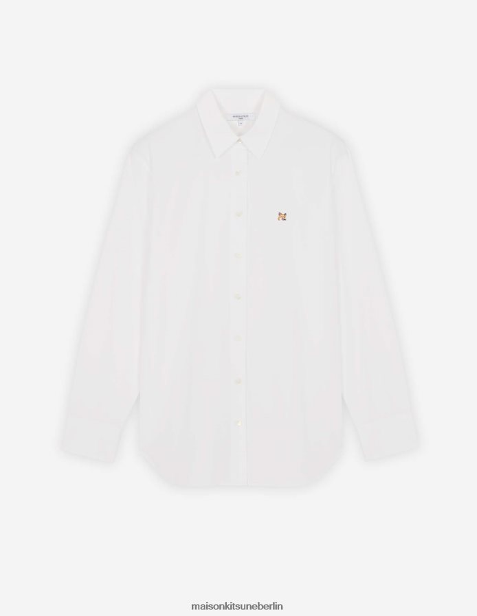 Kleidung V2DHL460 Weiß Frauen Klassisches Hemd mit Fuchskopf-Stickerei Maison Kitsune