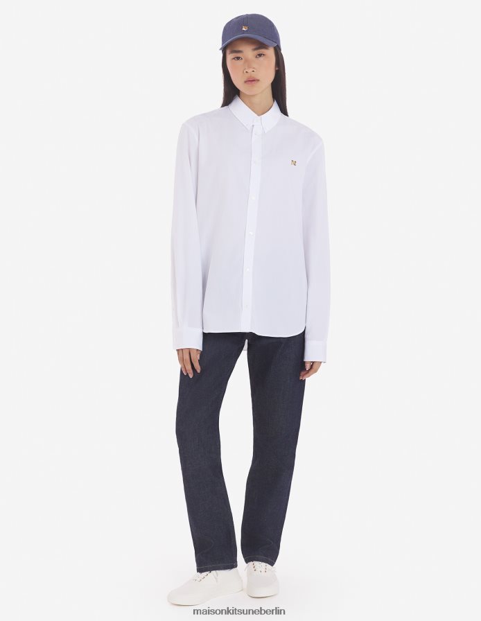 Kleidung V2DHL460 Weiß Frauen Klassisches Hemd mit Fuchskopf-Stickerei Maison Kitsune