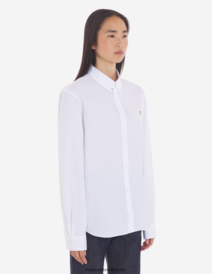 Kleidung V2DHL460 Weiß Frauen Klassisches Hemd mit Fuchskopf-Stickerei Maison Kitsune