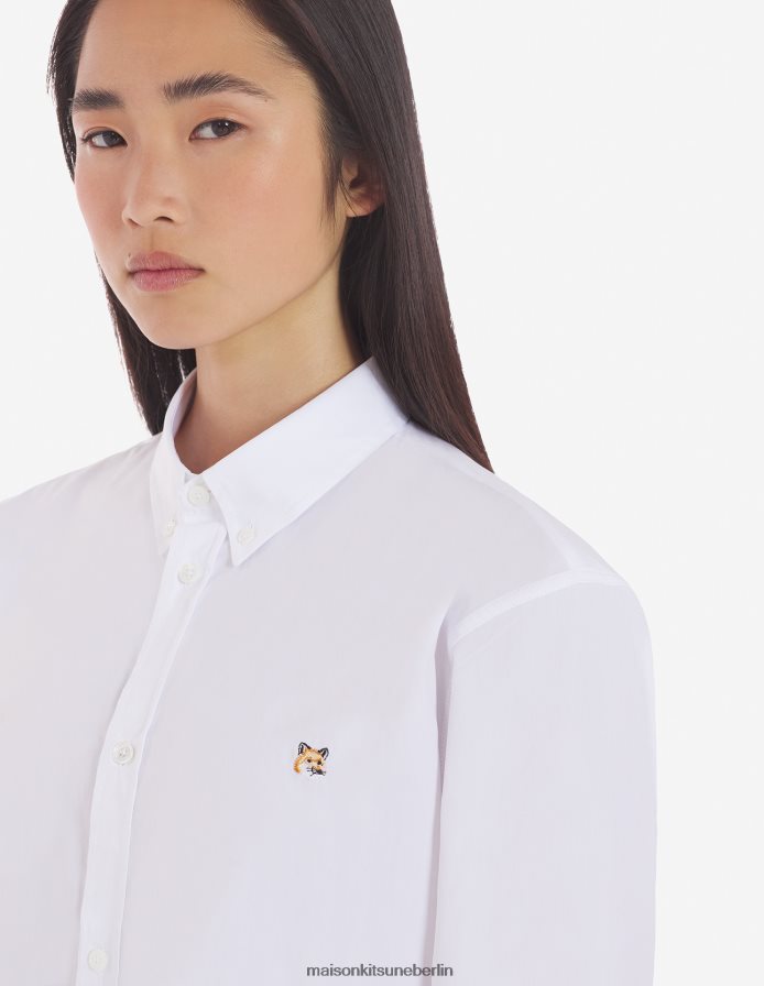Kleidung V2DHL460 Weiß Frauen Klassisches Hemd mit Fuchskopf-Stickerei Maison Kitsune