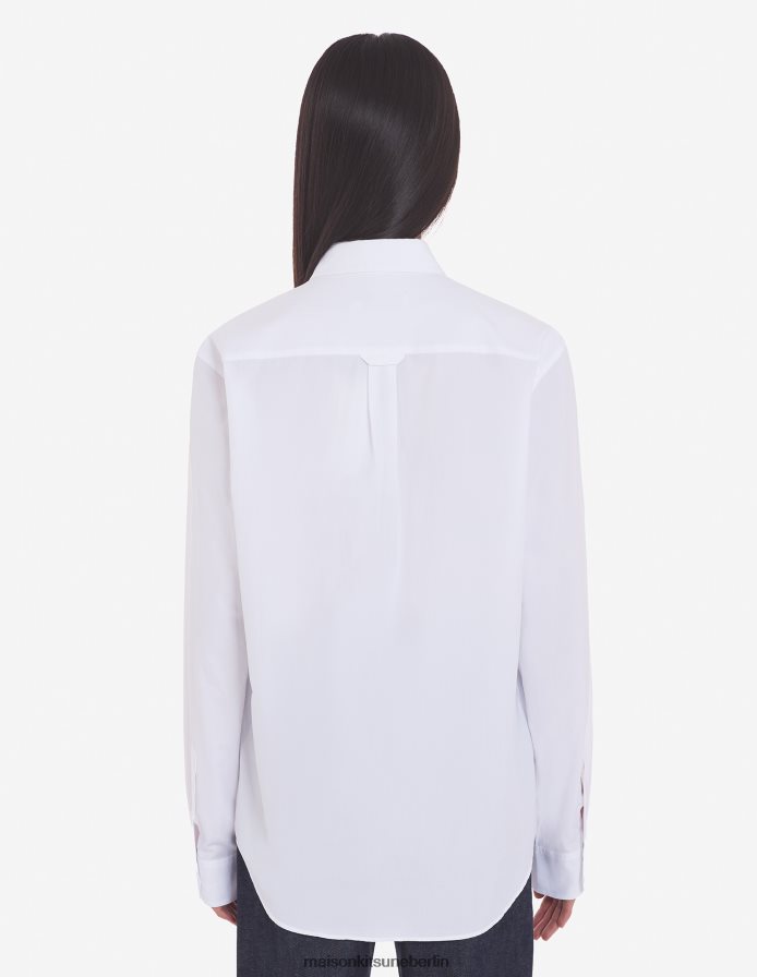 Kleidung V2DHL460 Weiß Frauen Klassisches Hemd mit Fuchskopf-Stickerei Maison Kitsune