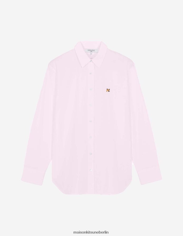 Kleidung V2DHL461 Hell-Pink Frauen Klassisches Hemd mit Fuchskopf-Stickerei Maison Kitsune