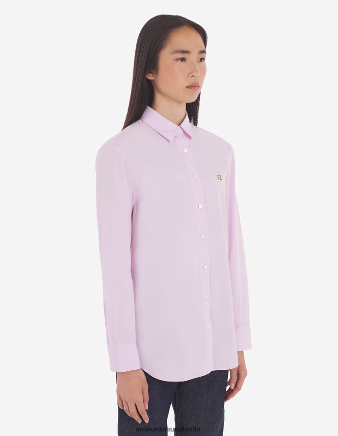 Kleidung V2DHL461 Hell-Pink Frauen Klassisches Hemd mit Fuchskopf-Stickerei Maison Kitsune