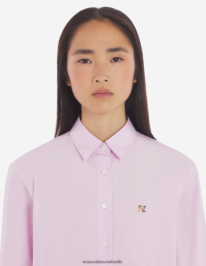 Kleidung V2DHL461 Hell-Pink Frauen Klassisches Hemd mit Fuchskopf-Stickerei Maison Kitsune