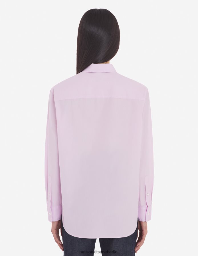 Kleidung V2DHL461 Hell-Pink Frauen Klassisches Hemd mit Fuchskopf-Stickerei Maison Kitsune