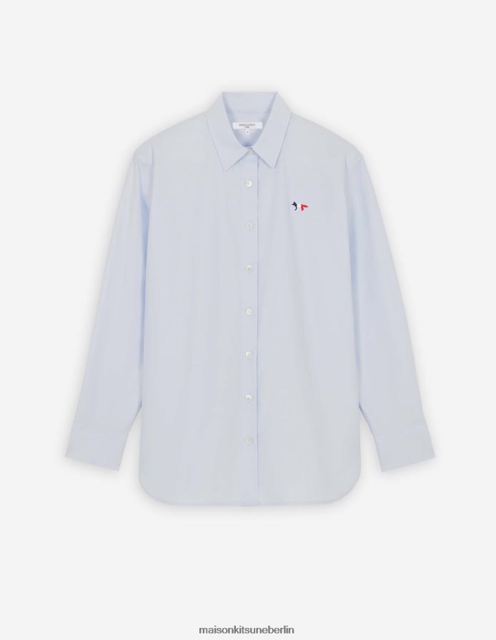 Kleidung V2DHL462 hellblau Frauen Klassisches Hemd mit dreifarbigem Fuchs-Patch Maison Kitsune