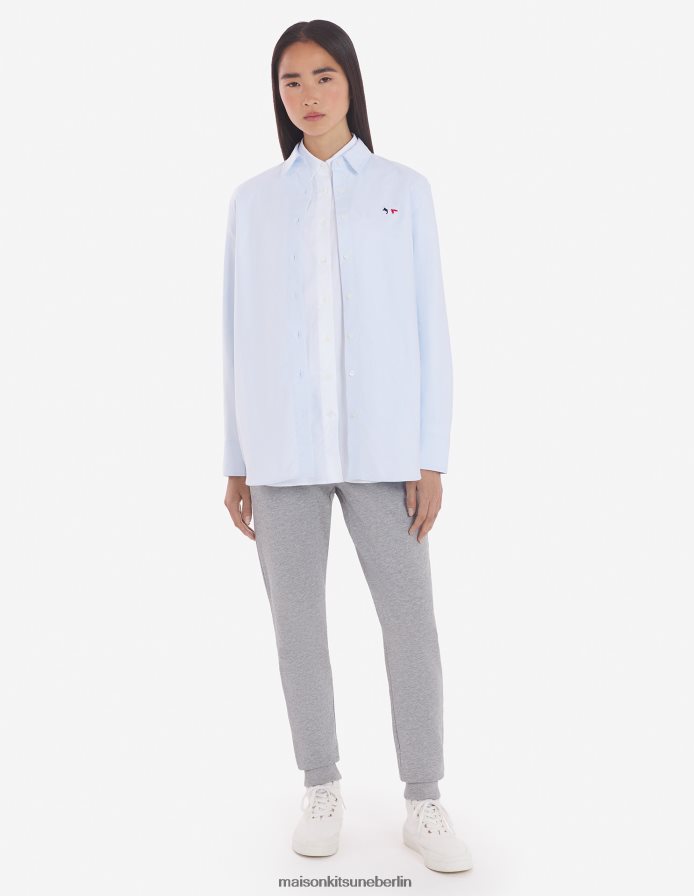 Kleidung V2DHL462 hellblau Frauen Klassisches Hemd mit dreifarbigem Fuchs-Patch Maison Kitsune