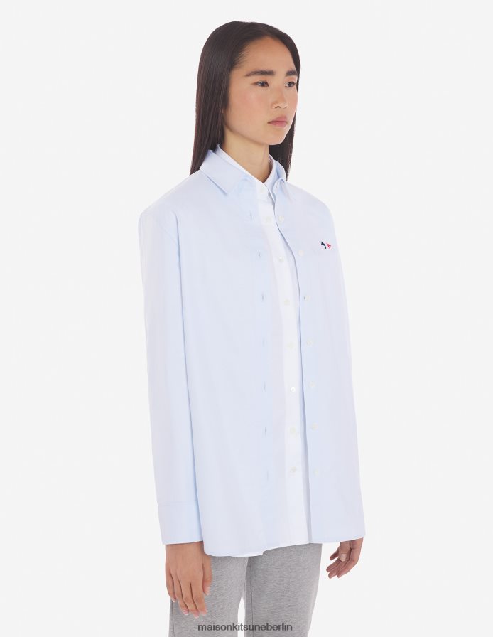 Kleidung V2DHL462 hellblau Frauen Klassisches Hemd mit dreifarbigem Fuchs-Patch Maison Kitsune