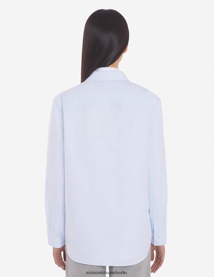 Kleidung V2DHL462 hellblau Frauen Klassisches Hemd mit dreifarbigem Fuchs-Patch Maison Kitsune