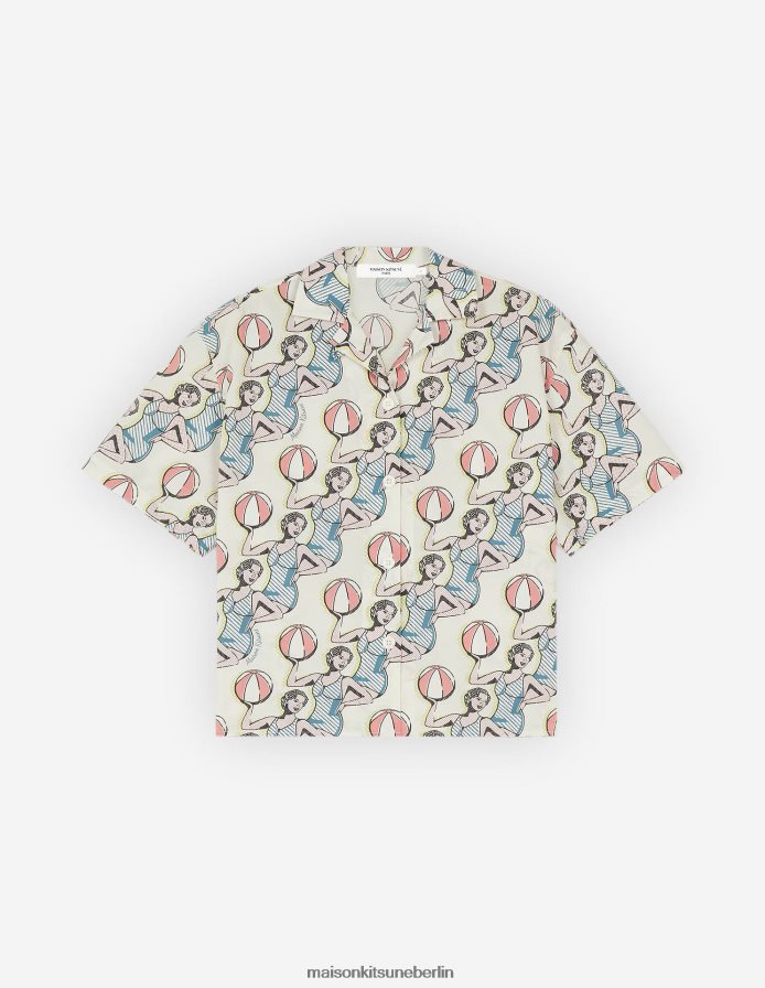 Kleidung V2DHL463 Multico-Design Frauen T-Shirt mit Flügelärmeln und Aufdruck „Tanzende Mädchen“. Maison Kitsune