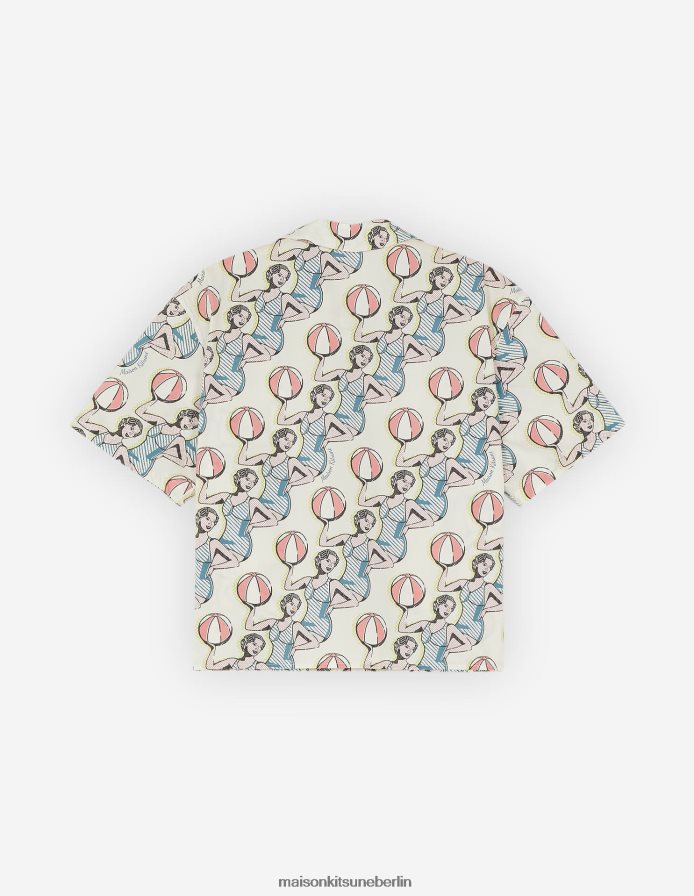 Kleidung V2DHL463 Multico-Design Frauen T-Shirt mit Flügelärmeln und Aufdruck „Tanzende Mädchen“. Maison Kitsune