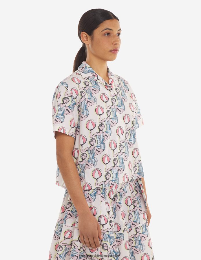 Kleidung V2DHL463 Multico-Design Frauen T-Shirt mit Flügelärmeln und Aufdruck „Tanzende Mädchen“. Maison Kitsune