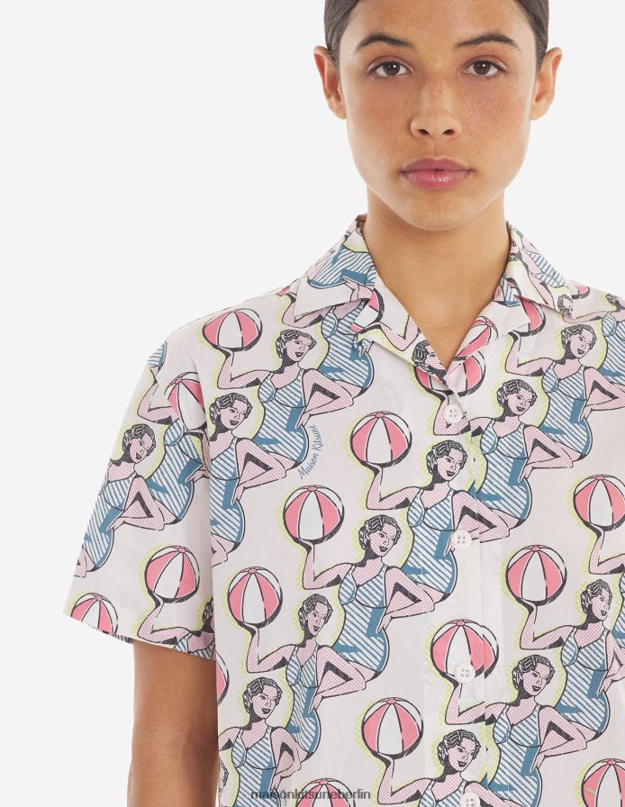 Kleidung V2DHL463 Multico-Design Frauen T-Shirt mit Flügelärmeln und Aufdruck „Tanzende Mädchen“. Maison Kitsune