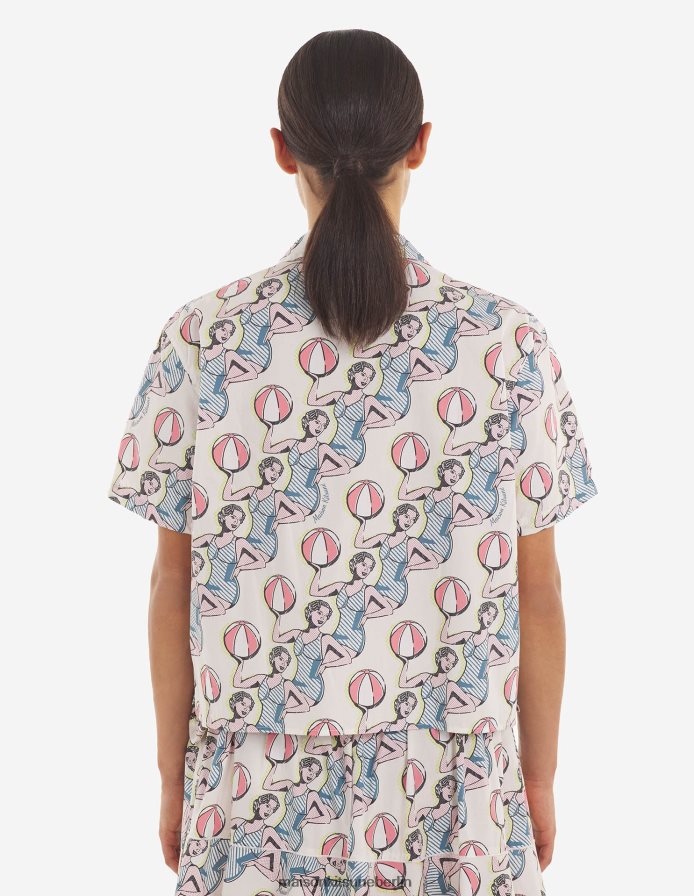 Kleidung V2DHL463 Multico-Design Frauen T-Shirt mit Flügelärmeln und Aufdruck „Tanzende Mädchen“. Maison Kitsune