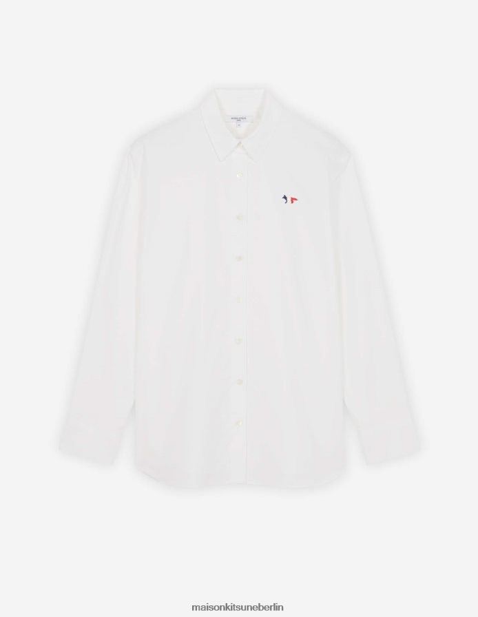 Kleidung V2DHL464 Weiß Frauen Klassisches Hemd mit dreifarbigem Fuchs-Patch Maison Kitsune