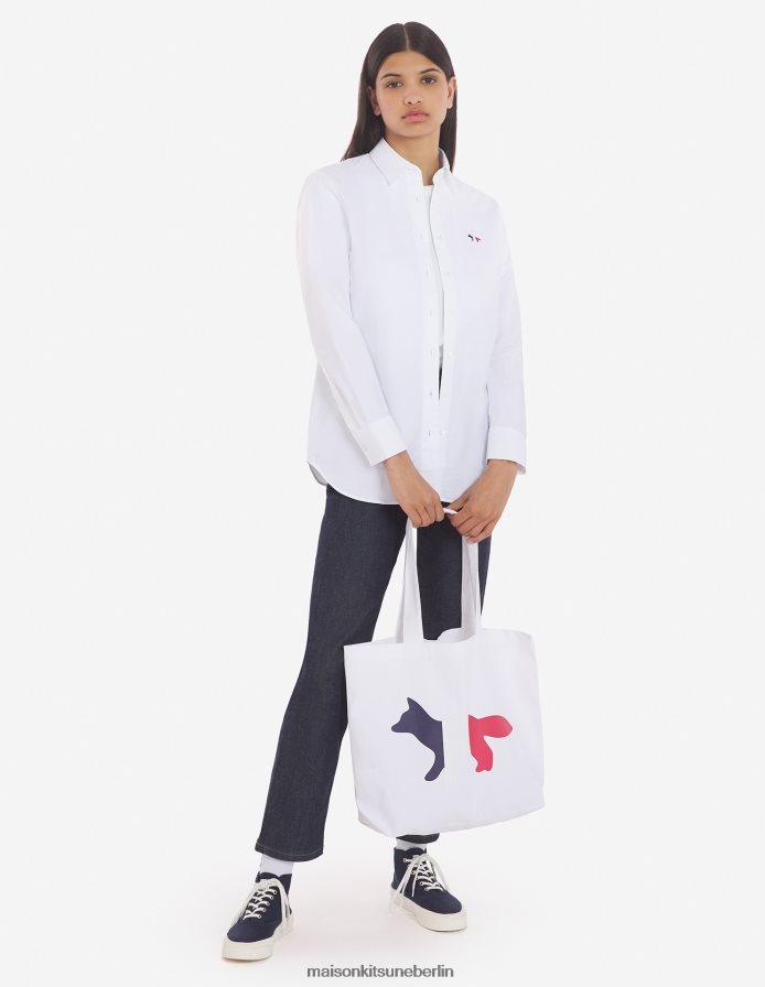 Kleidung V2DHL464 Weiß Frauen Klassisches Hemd mit dreifarbigem Fuchs-Patch Maison Kitsune