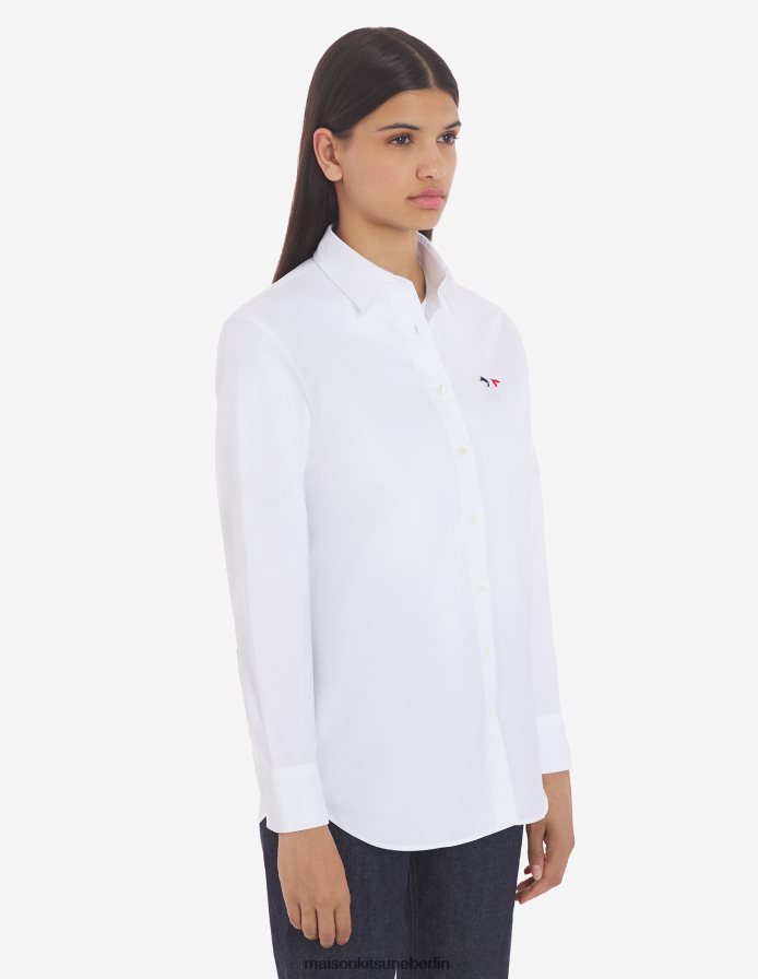 Kleidung V2DHL464 Weiß Frauen Klassisches Hemd mit dreifarbigem Fuchs-Patch Maison Kitsune