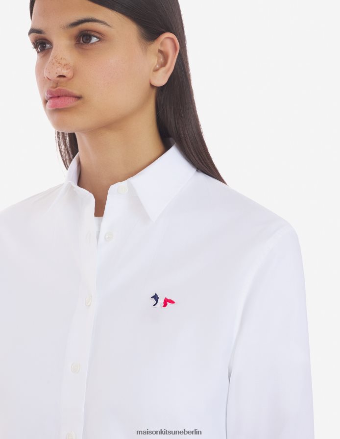Kleidung V2DHL464 Weiß Frauen Klassisches Hemd mit dreifarbigem Fuchs-Patch Maison Kitsune