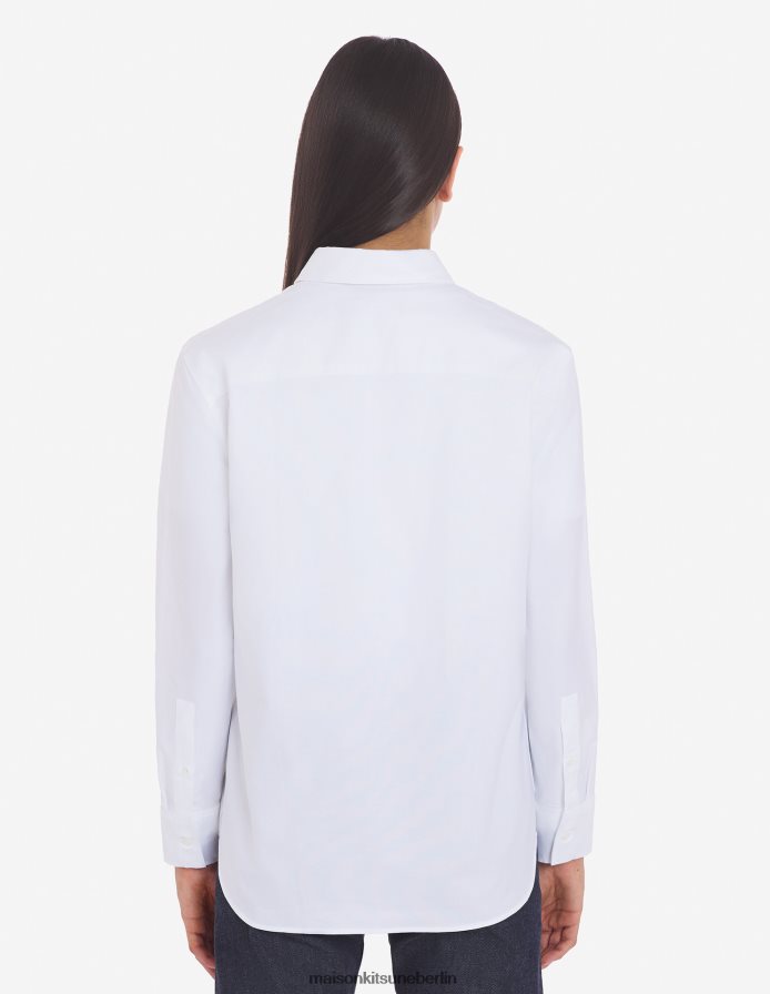 Kleidung V2DHL464 Weiß Frauen Klassisches Hemd mit dreifarbigem Fuchs-Patch Maison Kitsune