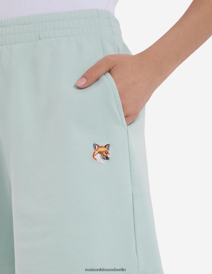 Kleidung V2DHL477 blauer Dunst Frauen Fuchskopf-Patch-Jogshorts Maison Kitsune