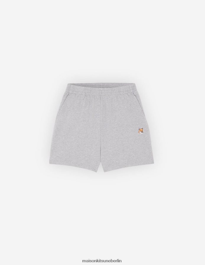 Kleidung V2DHL478 hellgrau meliert Frauen Fuchskopf-Patch-Jogshorts Maison Kitsune