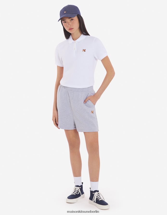Kleidung V2DHL478 hellgrau meliert Frauen Fuchskopf-Patch-Jogshorts Maison Kitsune