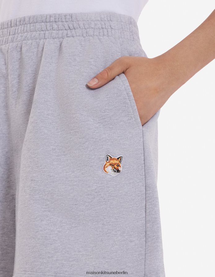Kleidung V2DHL478 hellgrau meliert Frauen Fuchskopf-Patch-Jogshorts Maison Kitsune