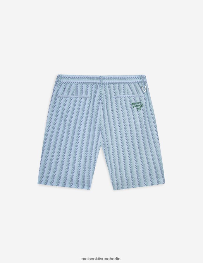 Kleidung V2DHL479 Himmelblau Frauen H/Hose mit Rautenstreifen-Schriftzug Maison Kitsune