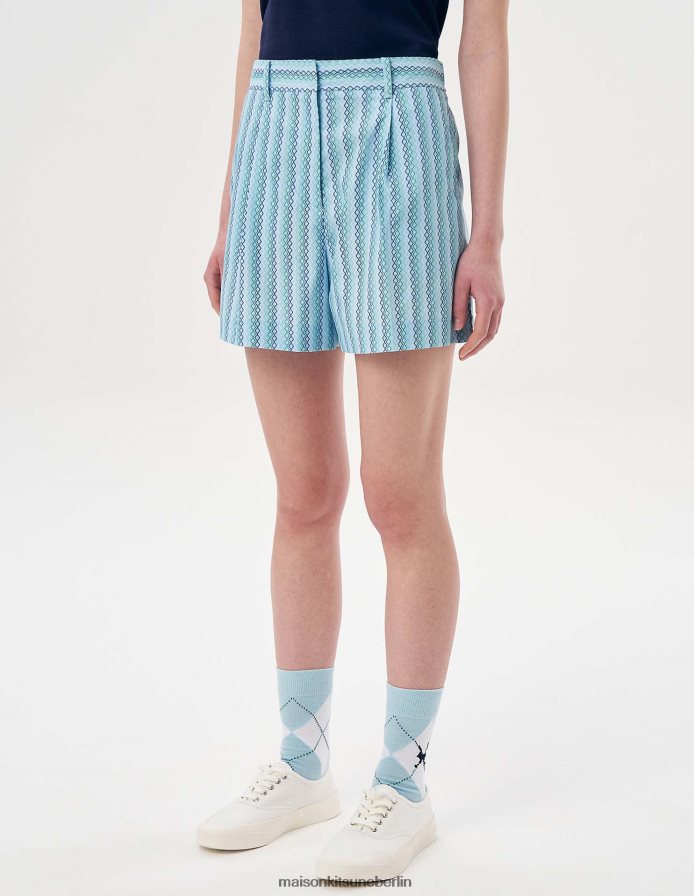 Kleidung V2DHL479 Himmelblau Frauen H/Hose mit Rautenstreifen-Schriftzug Maison Kitsune