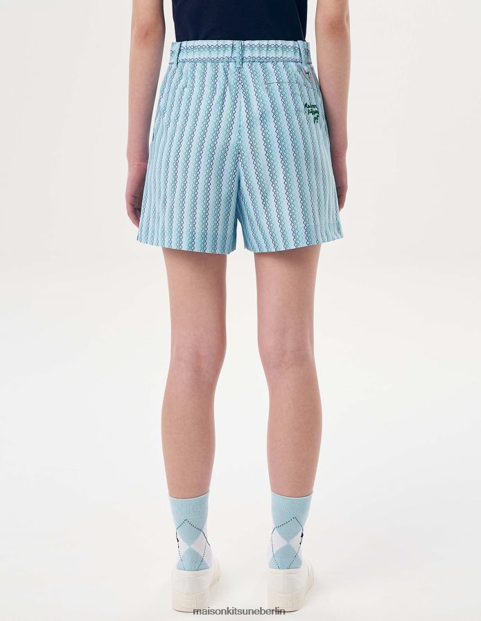 Kleidung V2DHL479 Himmelblau Frauen H/Hose mit Rautenstreifen-Schriftzug Maison Kitsune