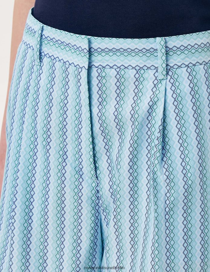 Kleidung V2DHL479 Himmelblau Frauen H/Hose mit Rautenstreifen-Schriftzug Maison Kitsune