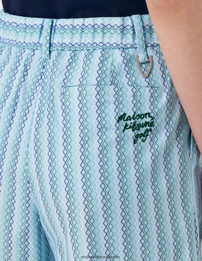 Kleidung V2DHL479 Himmelblau Frauen H/Hose mit Rautenstreifen-Schriftzug Maison Kitsune