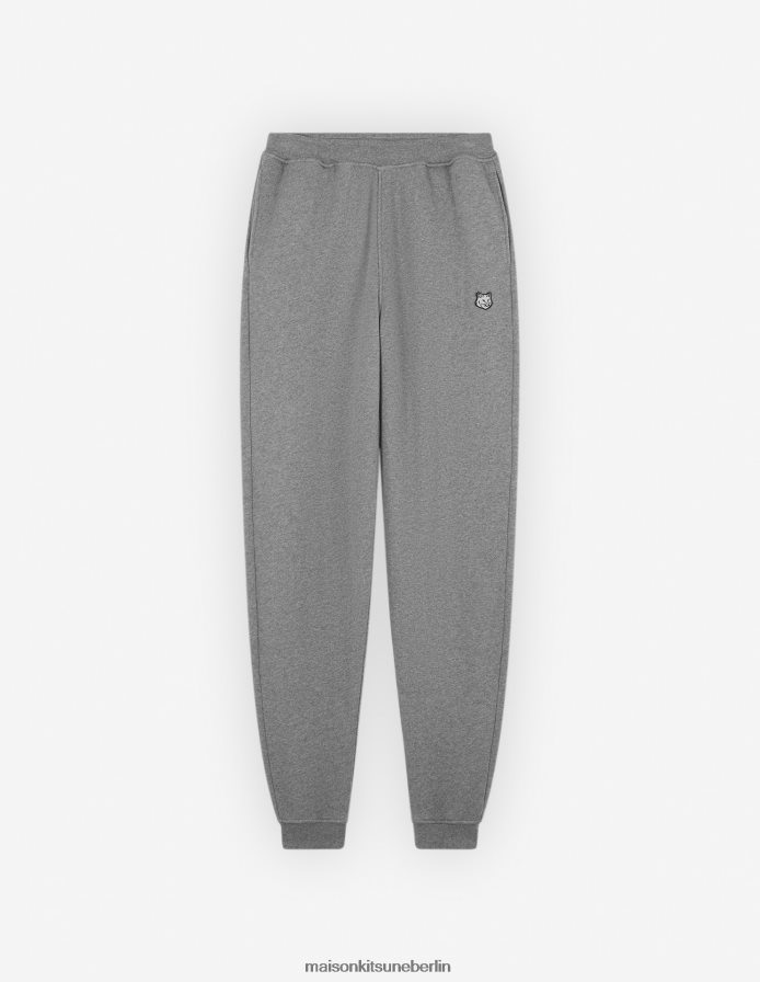 Kleidung V2DHL481 mittelgraue Melange Frauen Normale Jogginghose mit auffälligem Fuchskopf-Patch Maison Kitsune