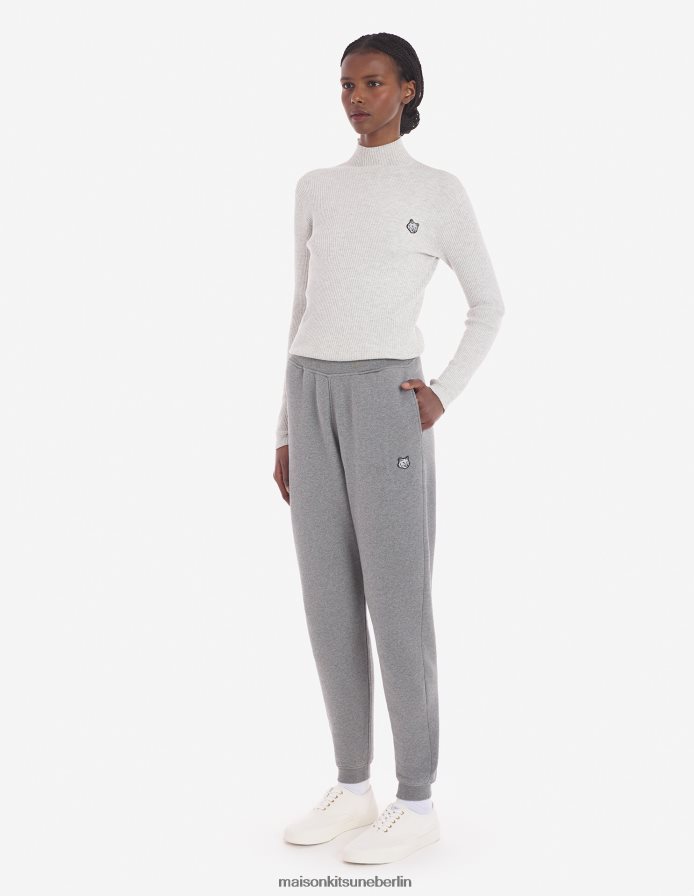 Kleidung V2DHL481 mittelgraue Melange Frauen Normale Jogginghose mit auffälligem Fuchskopf-Patch Maison Kitsune