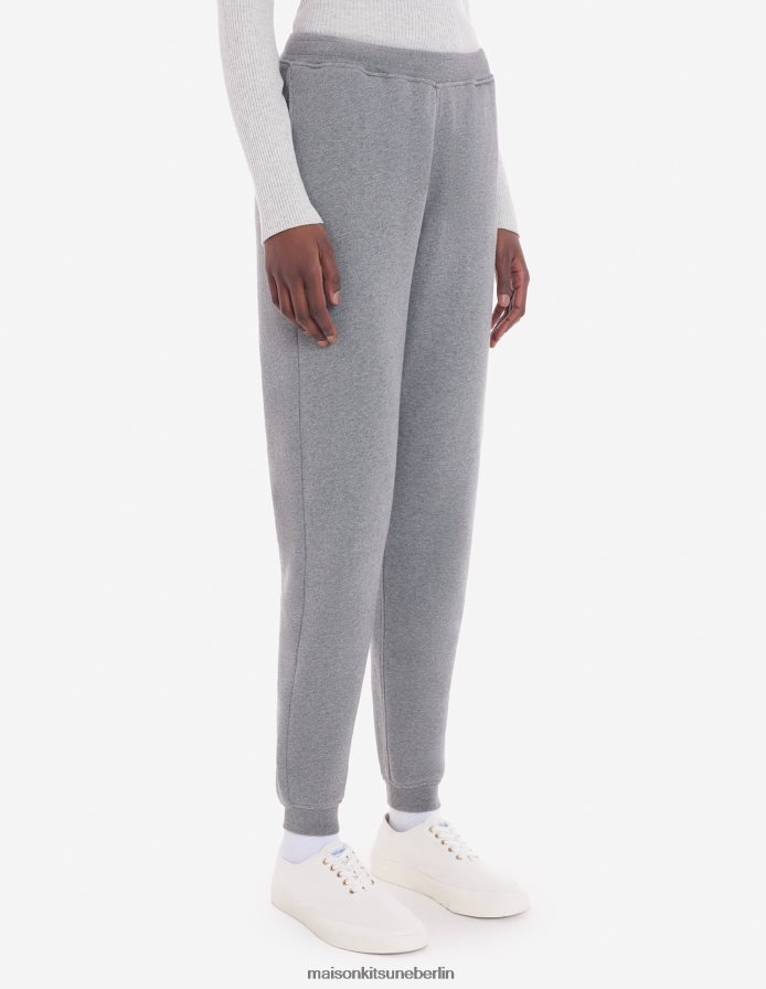 Kleidung V2DHL481 mittelgraue Melange Frauen Normale Jogginghose mit auffälligem Fuchskopf-Patch Maison Kitsune