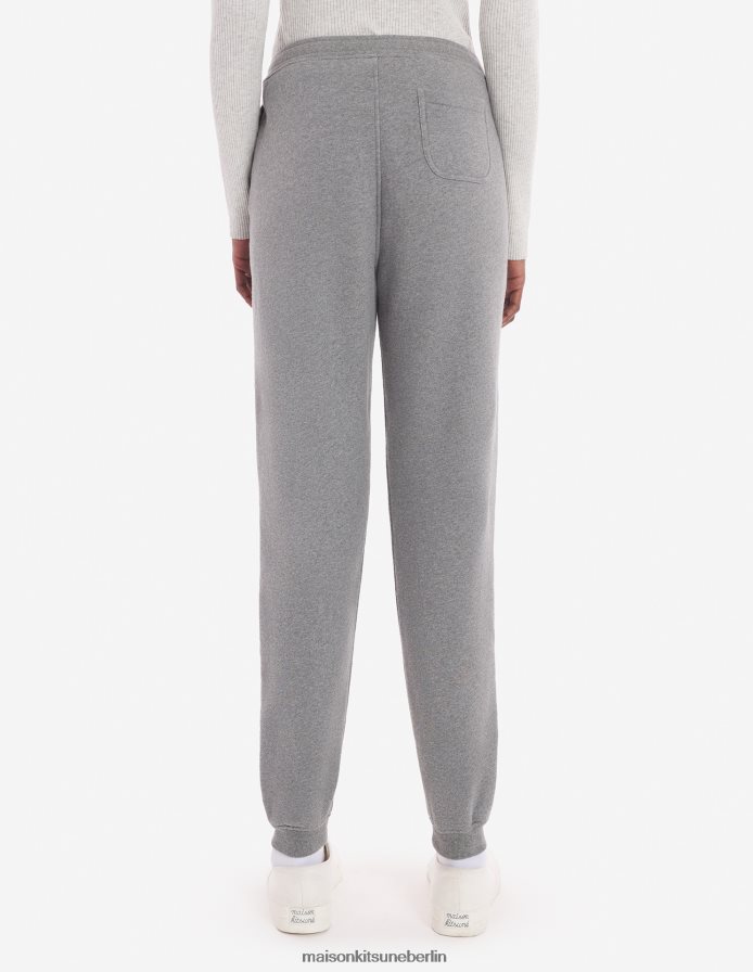 Kleidung V2DHL481 mittelgraue Melange Frauen Normale Jogginghose mit auffälligem Fuchskopf-Patch Maison Kitsune