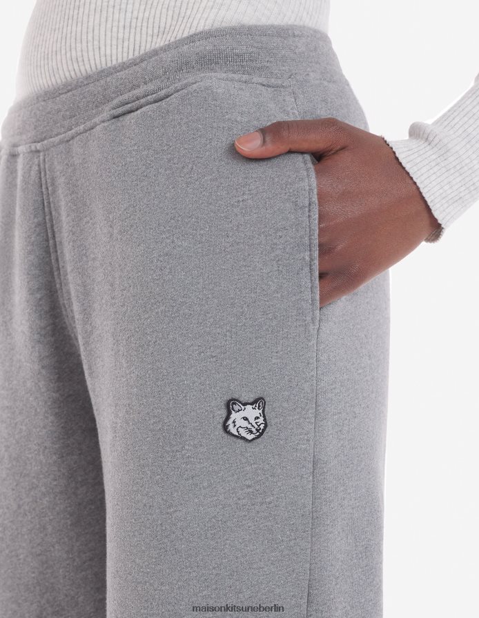 Kleidung V2DHL481 mittelgraue Melange Frauen Normale Jogginghose mit auffälligem Fuchskopf-Patch Maison Kitsune