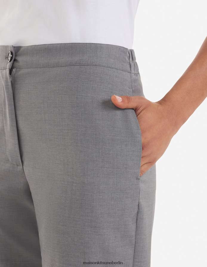 Kleidung V2DHL489 hellgrau meliert Frauen elastische, kurze Hose Maison Kitsune