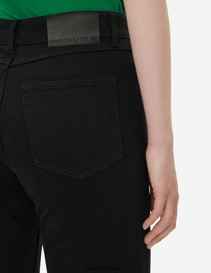 Kleidung V2DHL490 Schwarz Frauen verkürzte, gerade Jeans Maison Kitsune