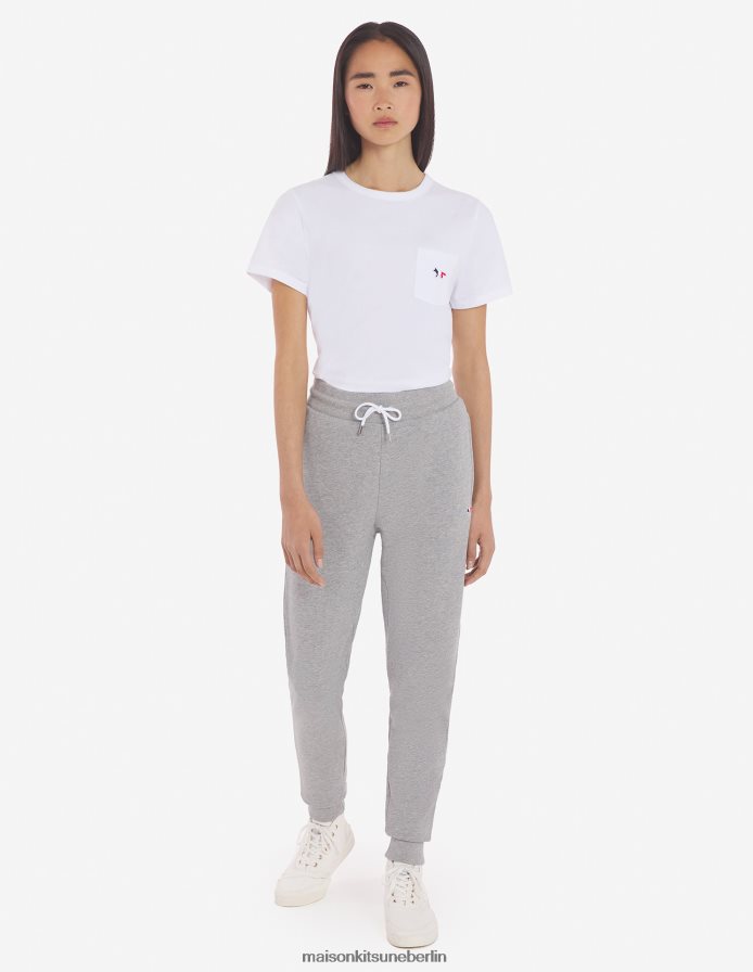 Kleidung V2DHL491 graue Melange Frauen Klassische Jogginghose mit dreifarbigem Fuchs-Patch Maison Kitsune