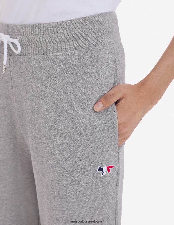 Kleidung V2DHL491 graue Melange Frauen Klassische Jogginghose mit dreifarbigem Fuchs-Patch Maison Kitsune