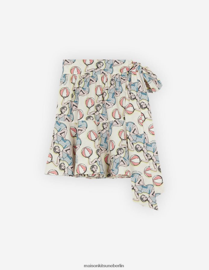 Kleidung V2DHL470 Multico-Design Frauen Mini-Wickelrock mit Aufdruck „Tanzende Mädchen“. Maison Kitsune