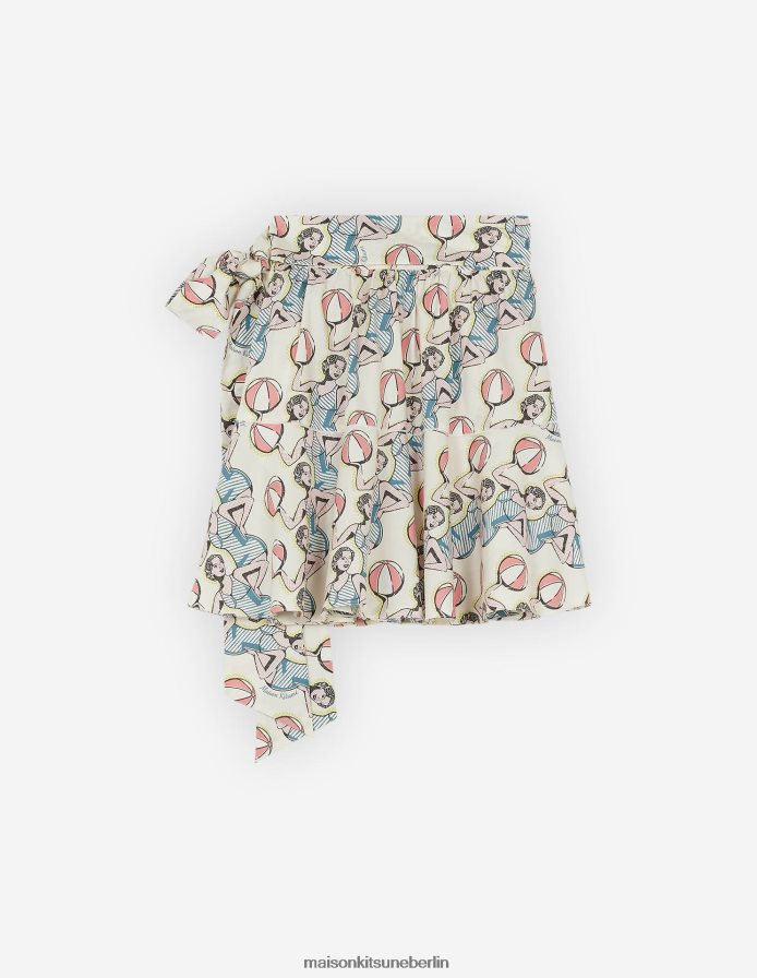 Kleidung V2DHL470 Multico-Design Frauen Mini-Wickelrock mit Aufdruck „Tanzende Mädchen“. Maison Kitsune