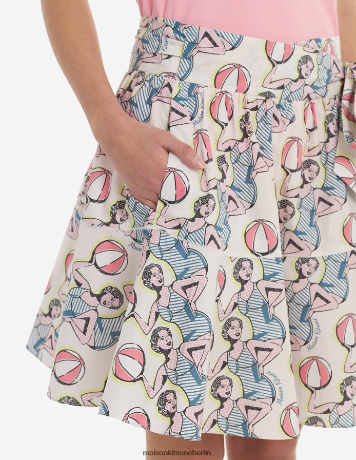 Kleidung V2DHL470 Multico-Design Frauen Mini-Wickelrock mit Aufdruck „Tanzende Mädchen“. Maison Kitsune