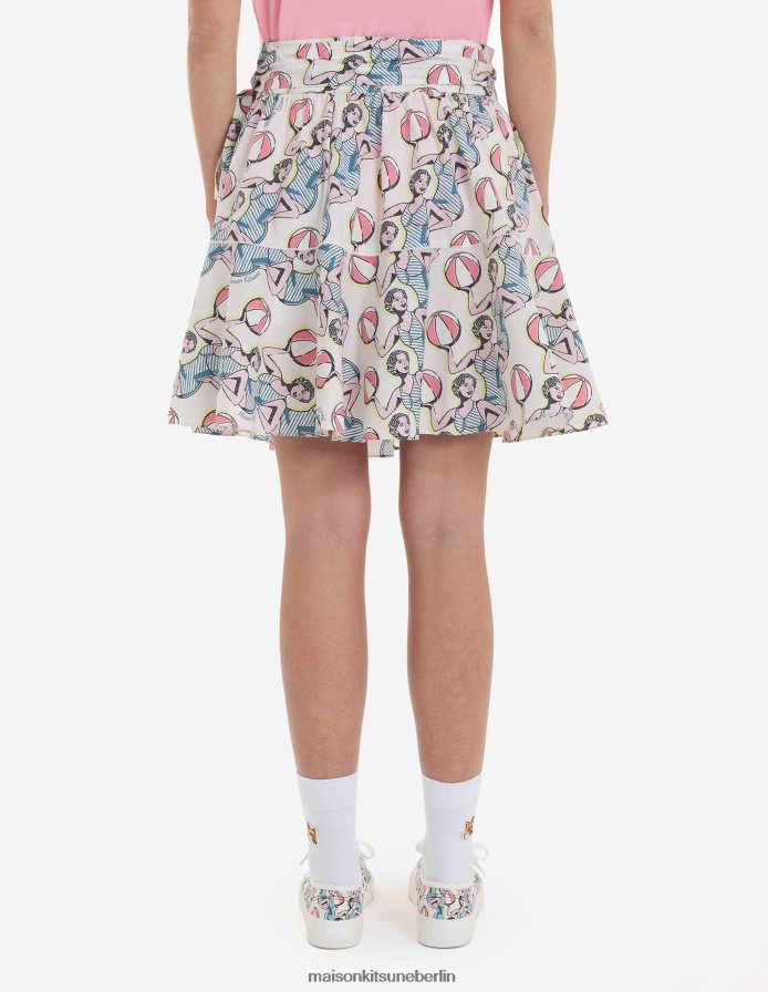 Kleidung V2DHL470 Multico-Design Frauen Mini-Wickelrock mit Aufdruck „Tanzende Mädchen“. Maison Kitsune