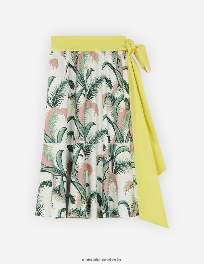 Kleidung V2DHL474 Multico-Design Frauen Wickel-Midirock mit Palmwedeln Maison Kitsune