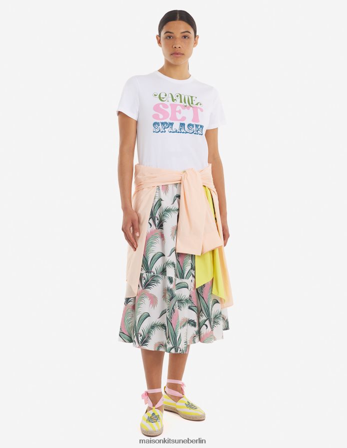 Kleidung V2DHL474 Multico-Design Frauen Wickel-Midirock mit Palmwedeln Maison Kitsune